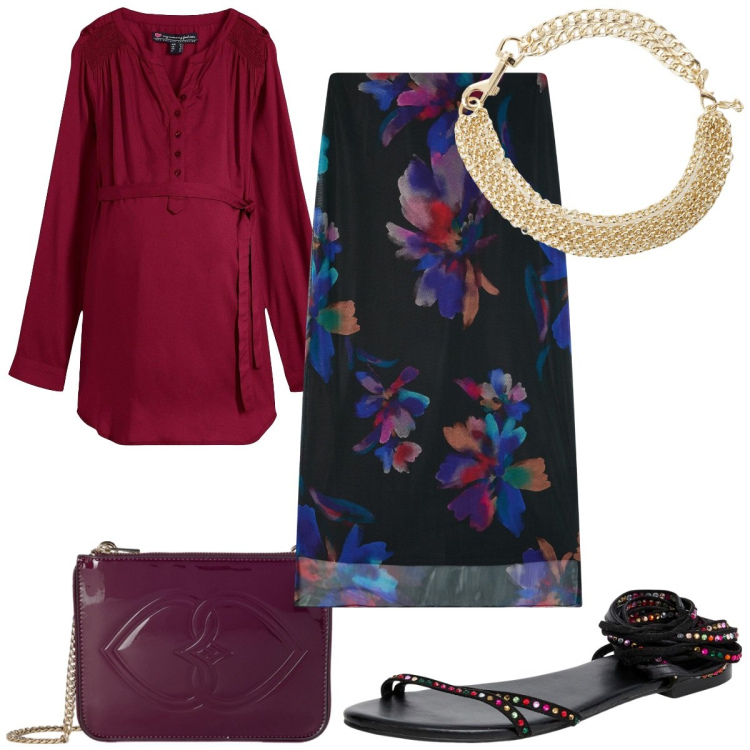 Outfit donna - Total look #2111479. Stile Etnico per Tutti i giorni. Abbinamento con bluse, gonne lunghe, sandali alla schiava, collane, pochette.