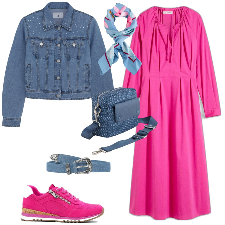 Outfit donna - Week end tempo libero. Stile Romantica per Tutti i giorni. Abbinamento con vestiti lunghi, sneakers, cinture, cappotti, foulard, borse a tracolla.