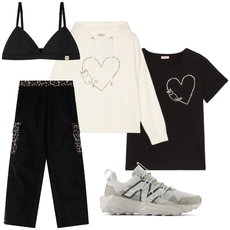 Outfit donna - Total look #2111528. Stile Sporty chic per Sport. Abbinamento con sneakers, pantaloni cargo, reggiseni, t-shirt, felpe con cappuccio.