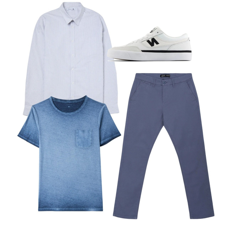 Outfit uomo - Total look. Stile Casual per Tutti i giorni. Abbinamento con t-shirt, pantaloni chino, camicie, sneakers.