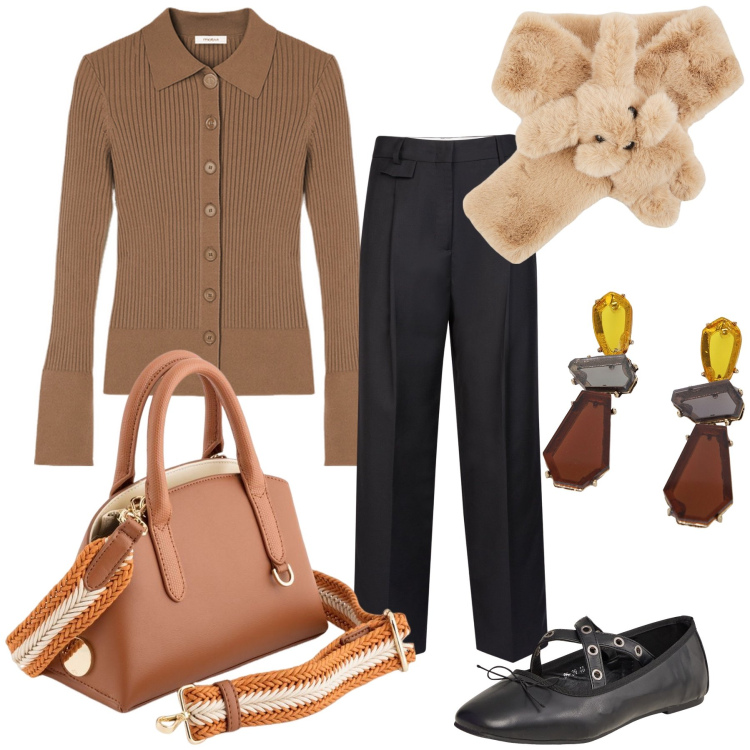 Outfit donna - Coniglietto per Pasqua freddina. Stile Urban per Tutti i giorni. Abbinamento con ballerine, sciarpe, orecchini, cardigans, pantaloni, borse a mano.
