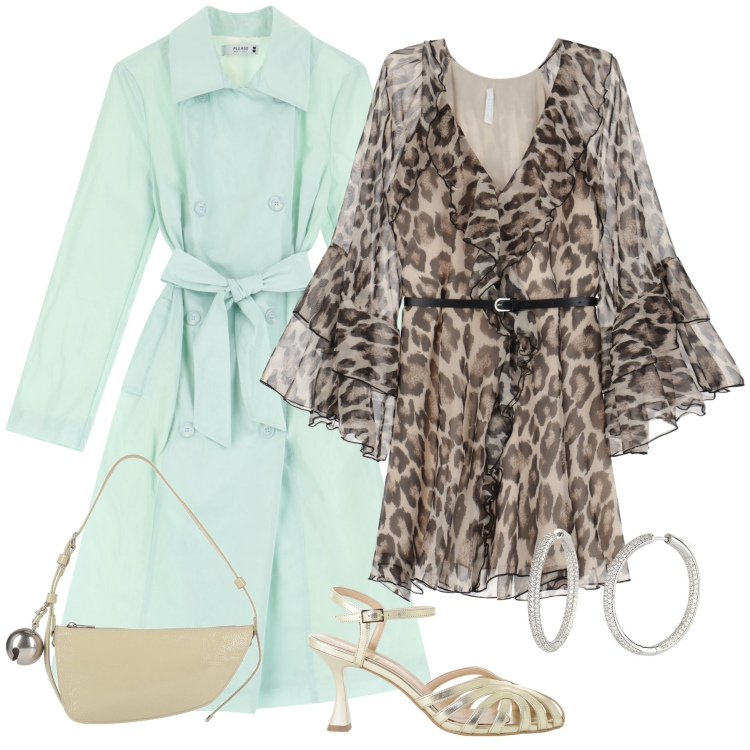 Outfit donna - Total look #2111579. Stile Casual chic per Serata fuori. Abbinamento con borse a mano, orecchini, trench, vestiti corti, sandali col tacco.