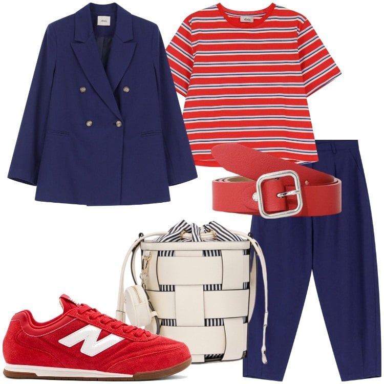 Outfit donna - Le sneakers di tendenza - @marystyle. Stile Preppy per Scuola/Università. Abbinamento con sneakers, pantaloni, blazer, t-shirt, cinture, borse a secchiello.
