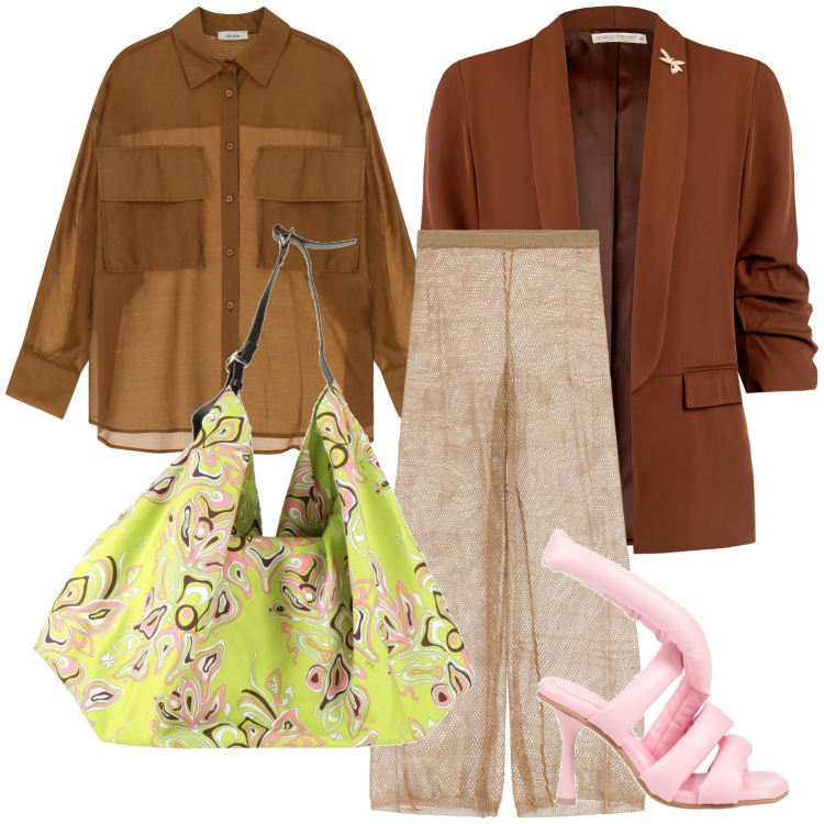 Outfit donna - Accessori statement per la primavera. Stile Glamour per Serata fuori. Abbinamento con sandali col tacco, borse a spalla, blazer, pantaloni, camicie.