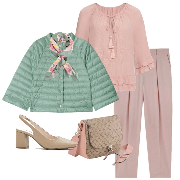 Outfit donna - In città. Stile Urban per Tutti i giorni. Abbinamento con tuniche, décolleté, cappe, pantaloni, foulard, borse a tracolla.