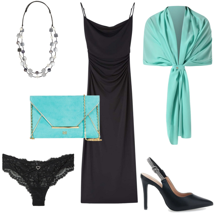 Outfit donna - Accessori dai colori vivaci. Stile Chic per Serata fuori. Abbinamento con vestiti lunghi, culotte, scialli, pochette, décolleté, collane.
