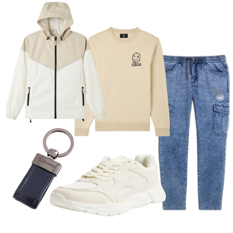 Outfit uomo - Total look #2111623. Stile Casual per Tutti i giorni. Abbinamento con jeans, felpe, sneakers, giacche, portachiavi.