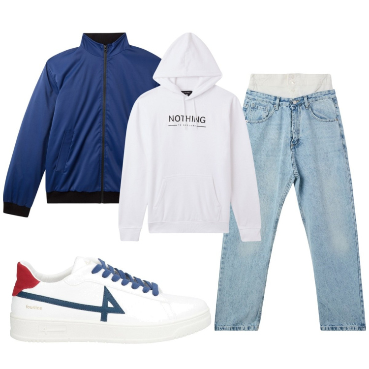 Outfit uomo - Total look #2111625. Stile Casual per Tutti i giorni. Abbinamento con sneakers, jeans, giacche, felpe con cappuccio.