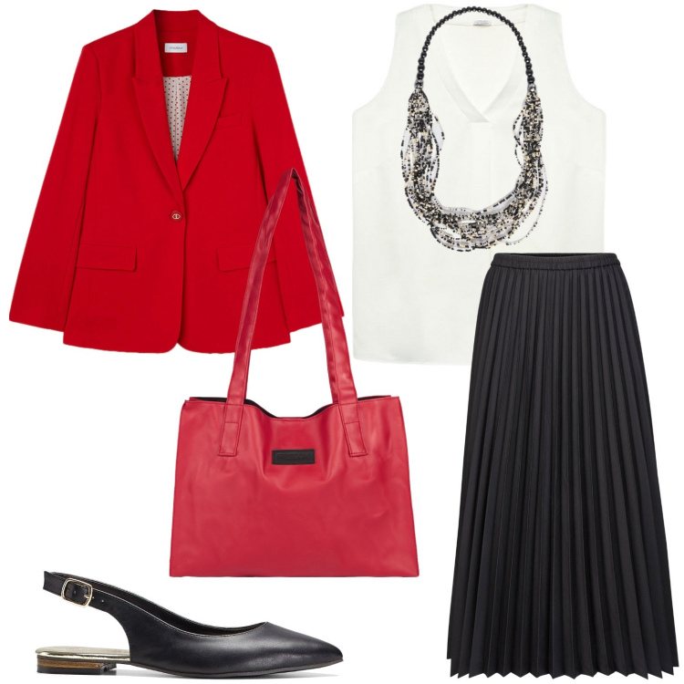 Outfit donna - Urban chic. Stile Urban per Serata fuori. Abbinamento con ballerine, shopping bag, top, gonne longuette, collane, blazer.