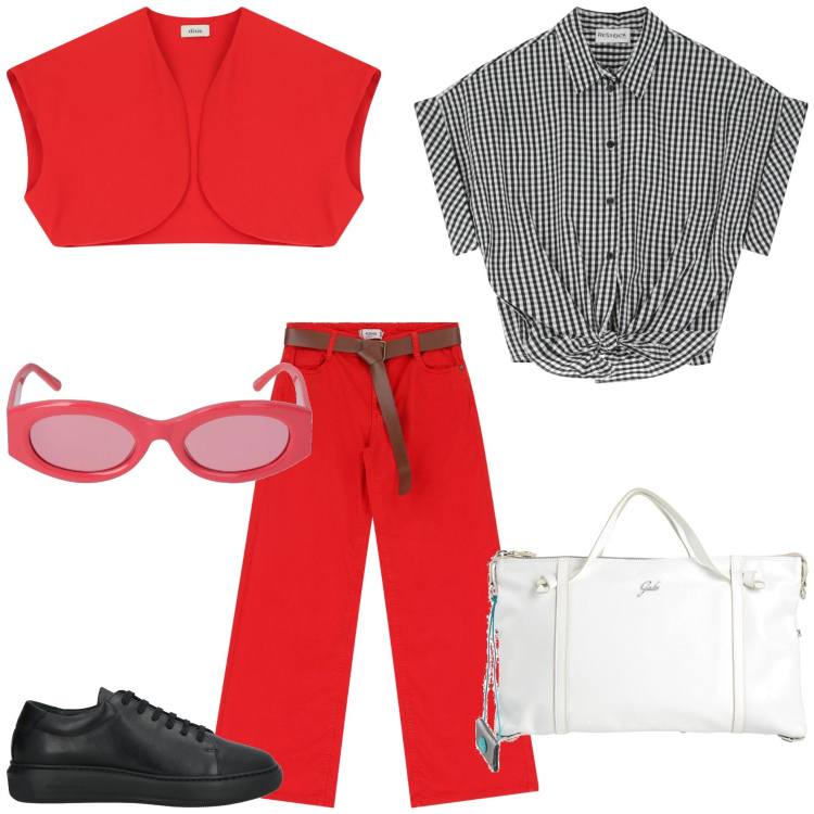 Outfit donna - Stile Athleisure -@ypila. Stile Trendy per Tutti i giorni. Abbinamento con borse a mano, sneakers, pantaloni, gilet, camicie, occhiali da sole.