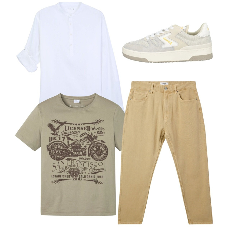Outfit uomo - Total look. Stile Casual per Tutti i giorni. Abbinamento con t-shirt, sneakers, pantaloni, camicie.