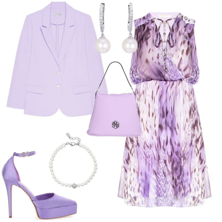 Outfit donna - Cerimonia evento serata. Stile Romantica per Cerimonia. Abbinamento con borse a spalla, orecchini, braccialetti, vestiti senza maniche, blazer, décolleté.
