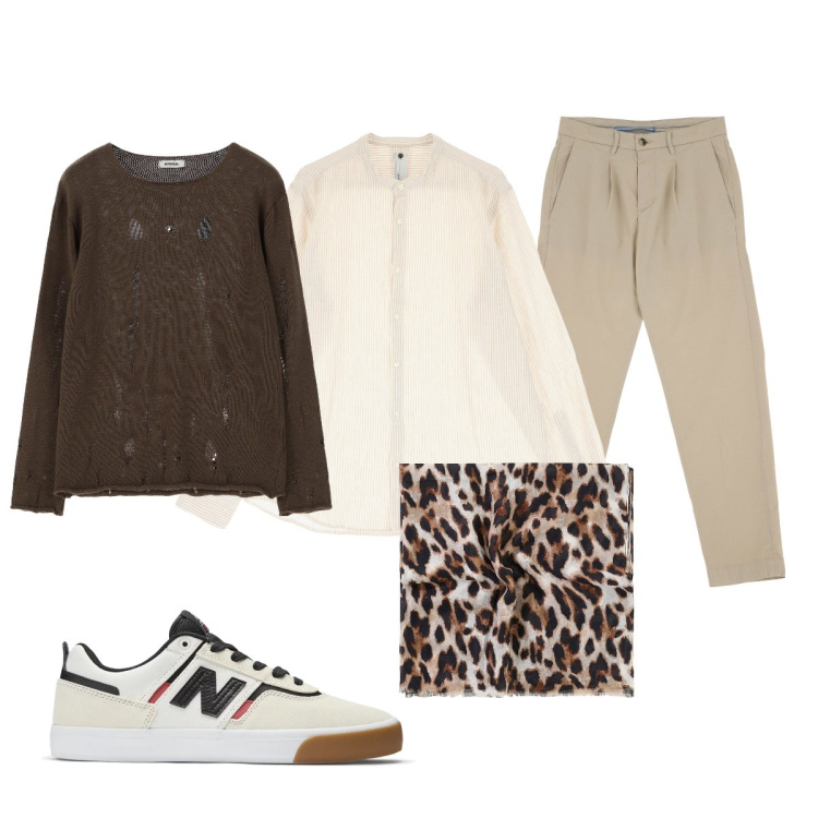 Outfit uomo - Il foulard animalier. Stile Trendy per Tutti i giorni. Abbinamento con sneakers, maglieria, pantaloni chino, camicie, sciarpe e foulard.