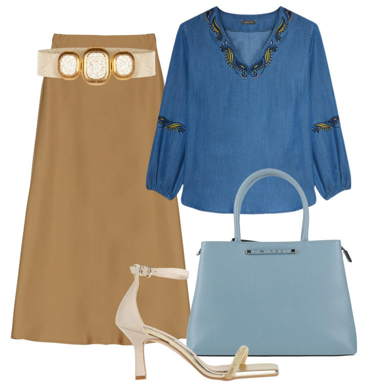 Outfit donna - La gonna a trapezio. Stile Glamour per Tutti i giorni. Abbinamento con borse a mano, sandali col tacco, cinture, gonne lunghe, bluse.