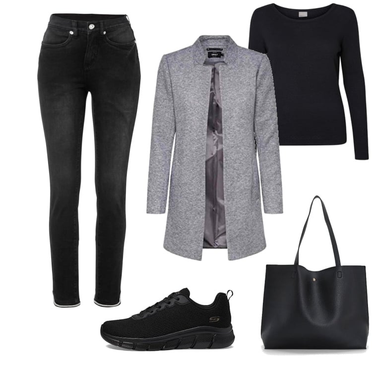 Outfit femme - Bureau confort. Style Basique pour Bureau. Assortir avec jeans, sacs tote, blazers, sneakers, pulls.