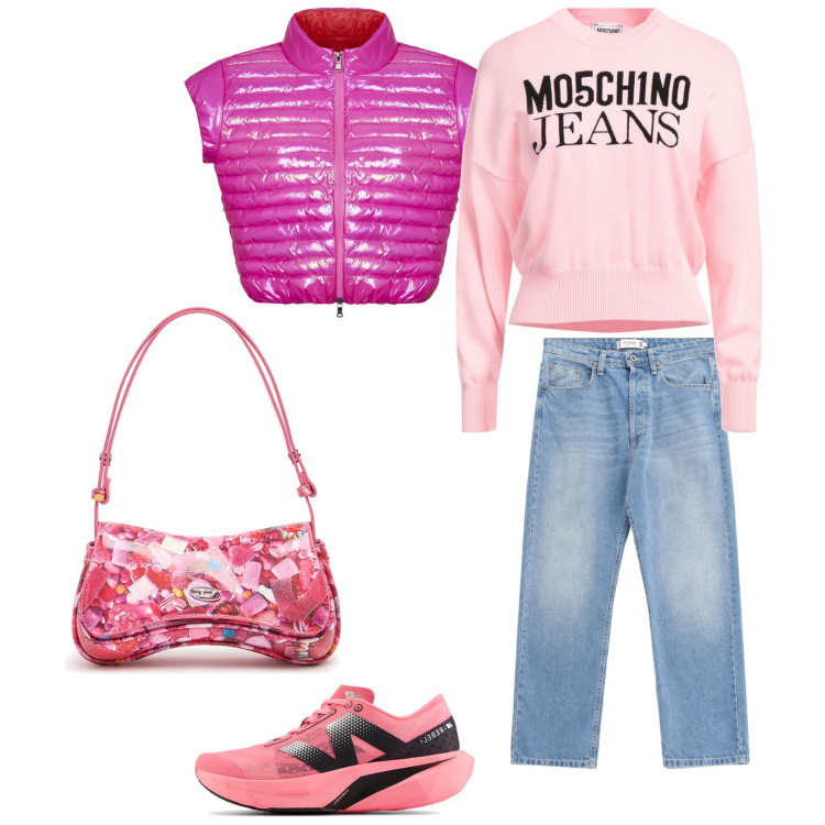 Outfit donna - Total look #2111796. Stile Glamour per Scuola/Università. Abbinamento con pullovers, sneakers, jeans, blazer, borse a spalla.