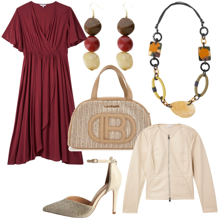 Outfit donna - Contrasti boho. Stile Boho per Serata fuori. Abbinamento con blazer, décolleté, vestiti lunghi, orecchini, collane, borse a spalla.