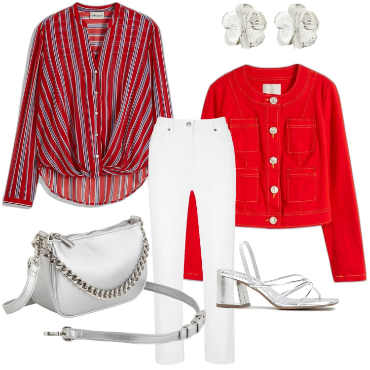 Outfit donna - Accessori silver. Stile Minimal per Serata fuori. look ideale per Tall. Abbinamento con pantaloni, blazer, sandali col tacco, camicie, orecchini, borse a tracolla.