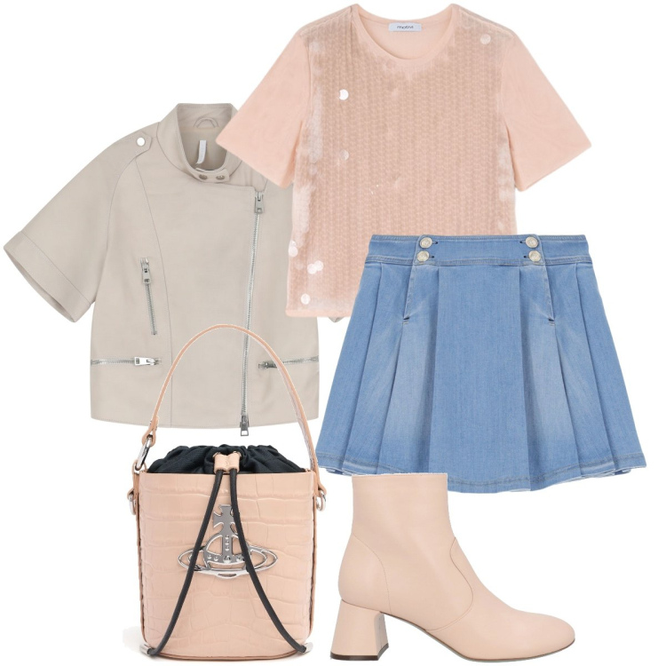 Outfit donna - La t-shirt con paillettes. Stile Preppy per Tutti i giorni. Abbinamento con stivaletti, minigonne, giacche, t-shirt, borse a mano.