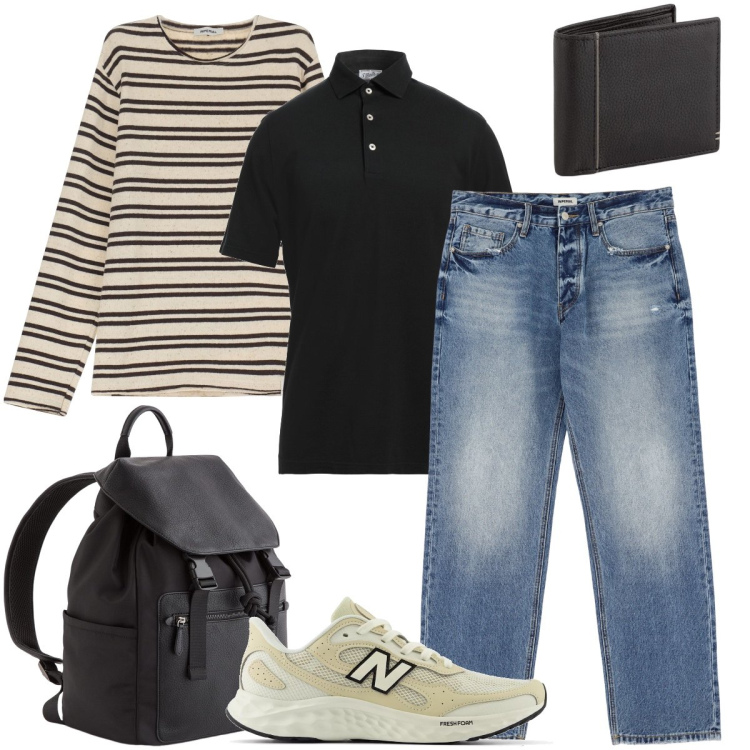 Outfit uomo - La felpa a righe. Stile Casual per Tutti i giorni. Abbinamento con polo, sneakers, jeans, felpe, portafogli, borse sportive.