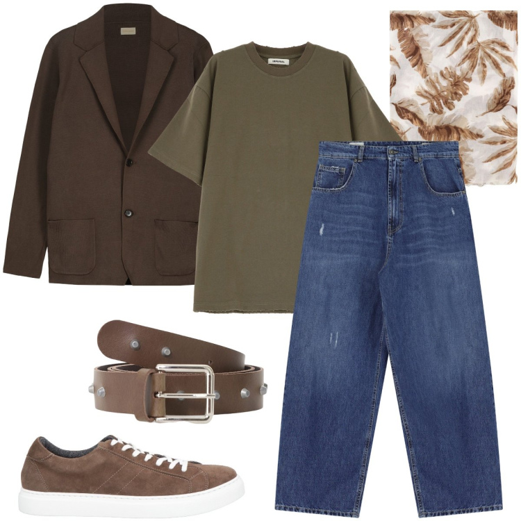 Outfit uomo - Il jeans oversize. Stile Urban per Tutti i giorni. Abbinamento con sneakers, jeans, t-shirt, cinture, sciarpe e foulard, cardigans.