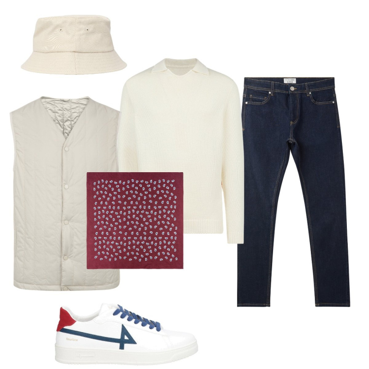 Outfit uomo - Smart casual. Stile Casual per Tutti i giorni. Abbinamento con sneakers, jeans skinny, cappelli, piumini, maglieria, sciarpe e foulard.