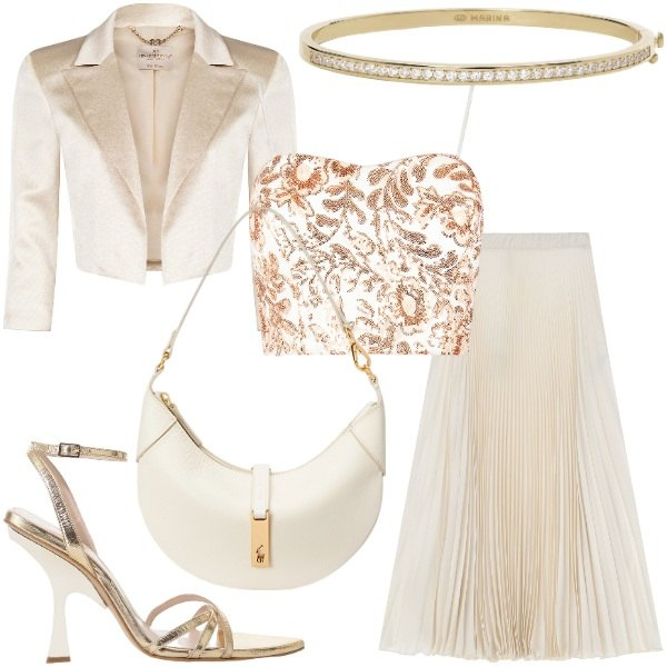 Outfit donna - Bantoa Mid Season Sale. Stile Glamour per Cerimonia. Abbinamento con braccialetti, bolero, top, gonne lunghe, sandali col tacco, borse a spalla.