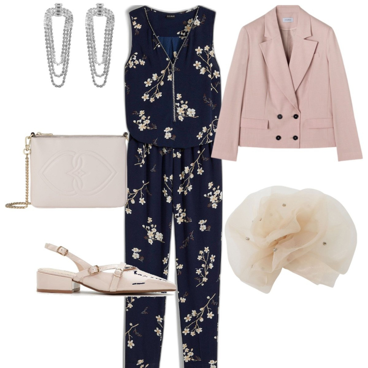 Outfit donna - Total look #2111943. Stile Glamour per Serata fuori. Abbinamento con tute, décolleté, orecchini, foulard, pochette, blazer.