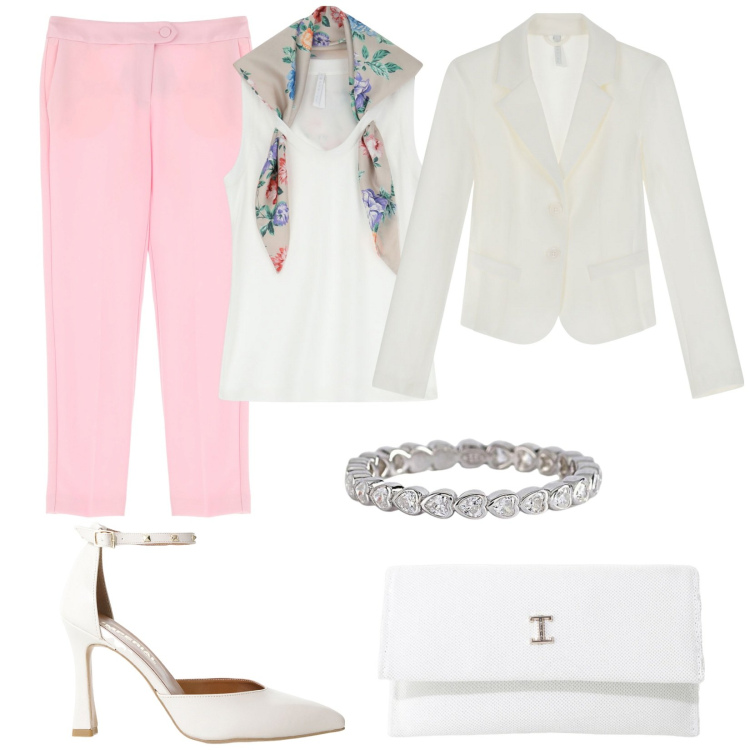 Outfit donna - Imperial Urban Edge. Stile Chic per Ufficio. Abbinamento con anelli, top, décolleté, borse a tracolla, pantaloni, blazer.