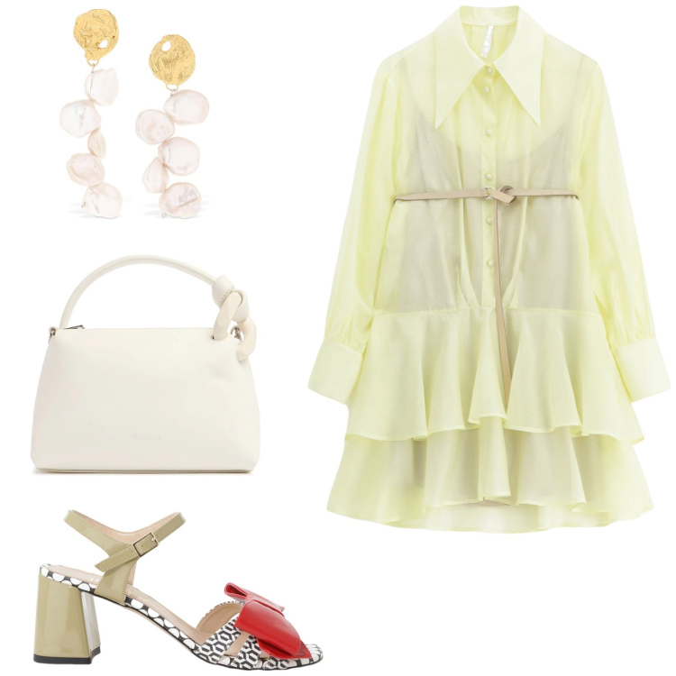 Outfit donna - Total look #2111996. Stile Glamour per Cerimonia. Abbinamento con vestiti corti, sandali col tacco, orecchini, borse a spalla.
