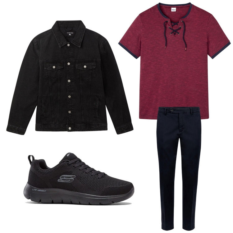 Outfit uomo - Informale. Stile Casual per Tutti i giorni. Abbinamento con sneakers, t-shirt, giacche, pantaloni chino.