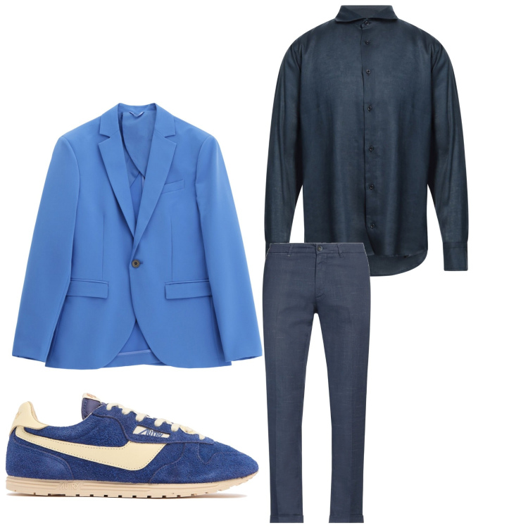 Outfit uomo - Elegantemente in blu. Stile Business/Elegante per Serata speciale. Abbinamento con pantaloni chino, camicie, giacche, sneakers.