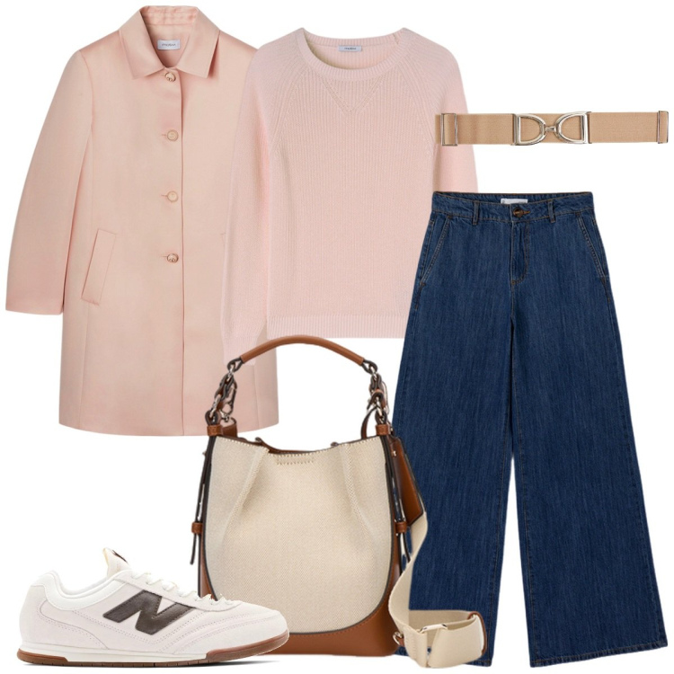 Outfit donna - Urban-ufficio. Stile Urban per Ufficio. Abbinamento con cinture, sneakers, cappotti, jeans, borse a mano, pullovers.