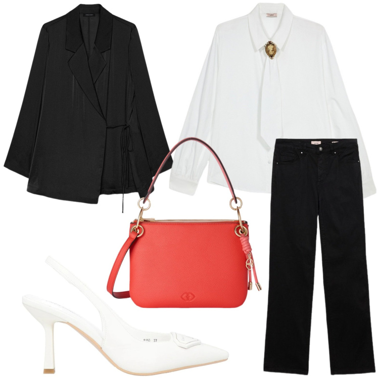 Outfit donna - La borsa mandarino. Stile Chic per Serata fuori. Abbinamento con décolleté, blazer, pantaloni, camicie, borse a tracolla.