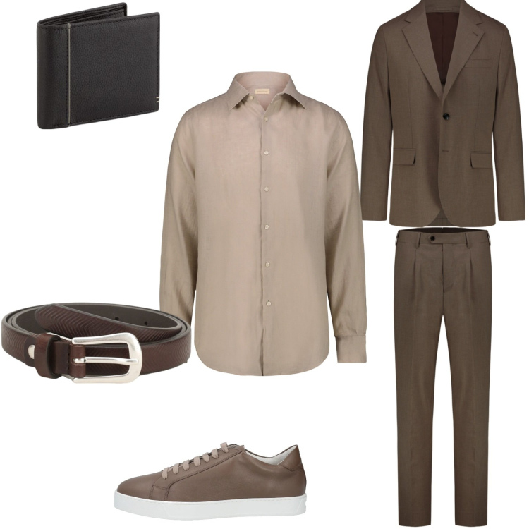 Outfit uomo - Look monocromatico. Stile Business/Elegante per Ufficio. Abbinamento con sneakers, cinture, abiti, camicie, portafogli.