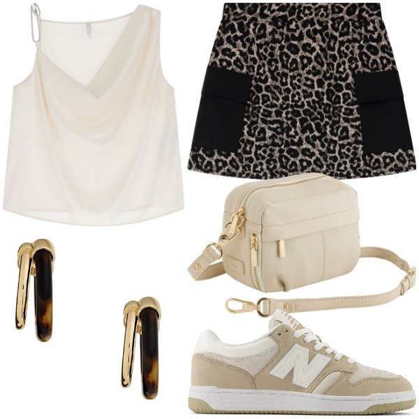 Outfit donna - IMPERIAL Urban Edge. Stile Glamour per Ufficio. Abbinamento con sneakers, minigonne, top, orecchini, borse a tracolla.
