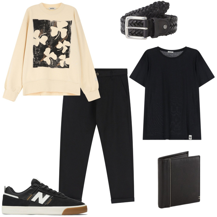 Outfit uomo - Urban style. Stile Urban per Tutti i giorni. Abbinamento con sneakers, felpe, pantaloni chino, cinture, t-shirt, portafogli.