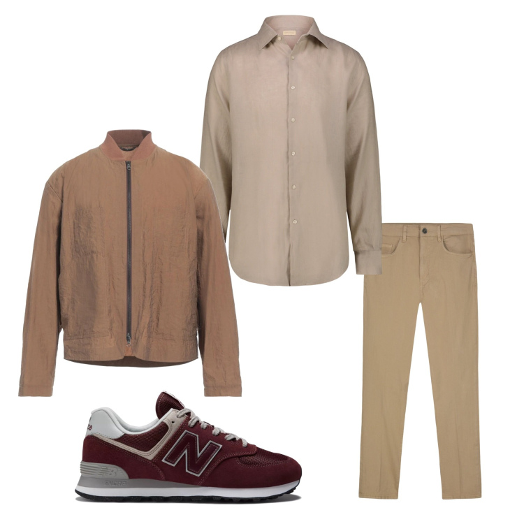 Outfit uomo - Gradazioni di marrone. Stile Casual per Ufficio. Abbinamento con giacche, sneakers, camicie, pantaloni.
