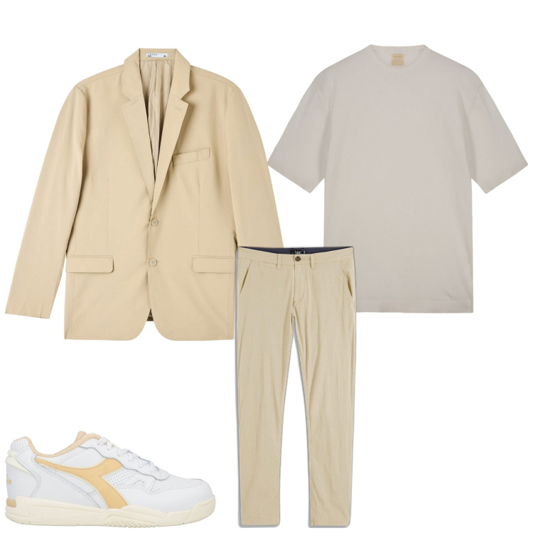 Outfit uomo - Color sabbia. Stile Business/Elegante per Serata speciale. Abbinamento con pantaloni chino, sneakers, giacche, t-shirt.