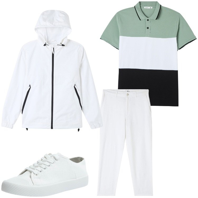 Outfit uomo - Bianco e righe. Stile Casual per Tutti i giorni. Abbinamento con pantaloni, polo, giacche, sneakers.