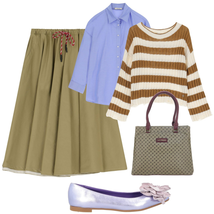 Outfit donna - La gonna a trapezio. Stile Urban per Tutti i giorni. Abbinamento con ballerine, maglieria, gonne longuette, camicie, borse a spalla.