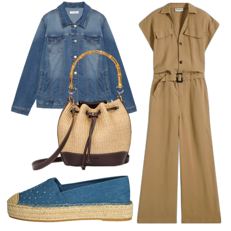 Outfit donna - La tuta nocciola. Stile Etnico per Tutti i giorni. Abbinamento con tute, espadrillas, blazer, borse a secchiello.