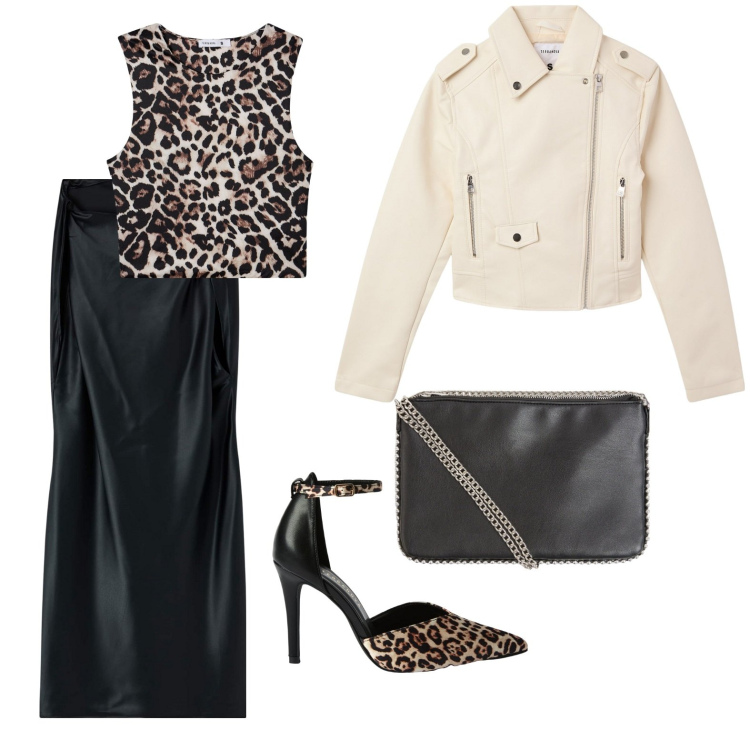 Outfit donna - Per una festa. Stile Casual chic per Serata fuori. Abbinamento con vestiti corti, giacche, borse a tracolla, top, décolleté.