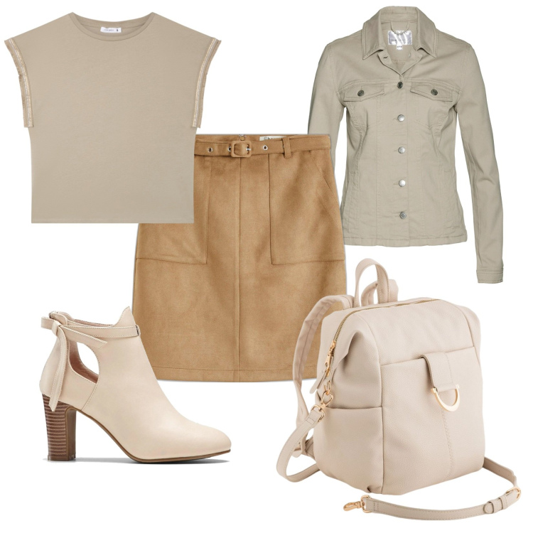 Outfit donna - Comoda di giorno. Stile Casual per Tutti i giorni. Abbinamento con stivaletti, blazer, gonne, t-shirt, zaini.