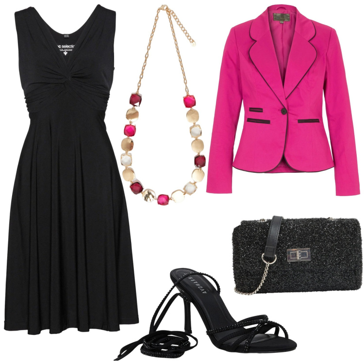 Outfit donna - Cheap & Chic con 134 euro. Stile Chic per Serata fuori. Abbinamento con vestiti, blazer, borse a tracolla, sandali alla schiava, collane.