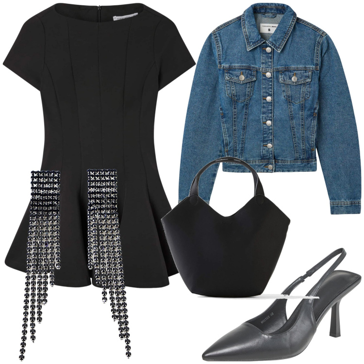 Outfit donna - Giubbino per la serata fresca. Stile Glamour per Serata fuori. Abbinamento con borse a mano, blazer, décolleté, vestiti, orecchini.