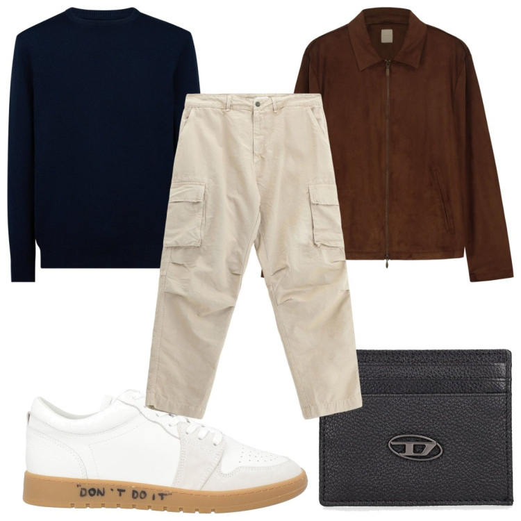 Outfit uomo - Total look #2112427. Stile Casual per Tutti i giorni. Abbinamento con sneakers, pantaloni cargo, maglieria, giacche, portafogli.