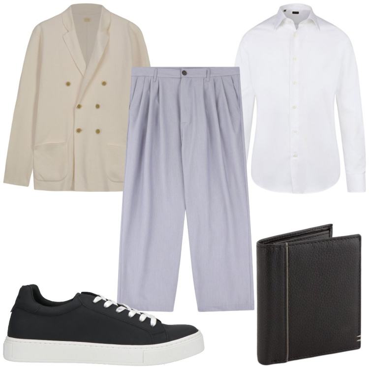 Outfit uomo - Total look #2112434. Stile Casual per Ufficio. Abbinamento con sneakers, pantaloni, camicie, portafogli, cardigans.