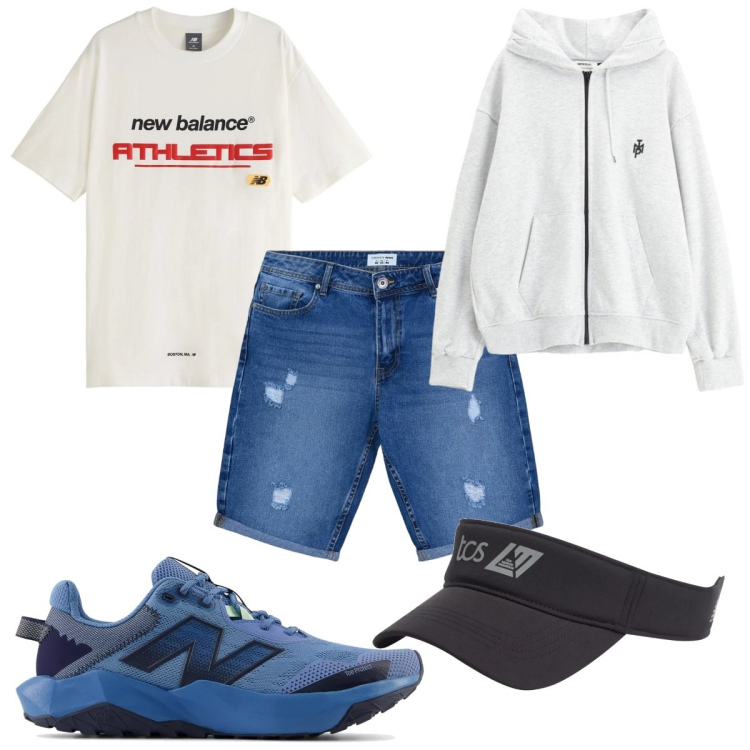 Outfit uomo - Total look #2112435. Stile Trendy per Tutti i giorni. Abbinamento con felpe con cappuccio, bermuda, sneakers, t-shirt, cappelli con visiera.