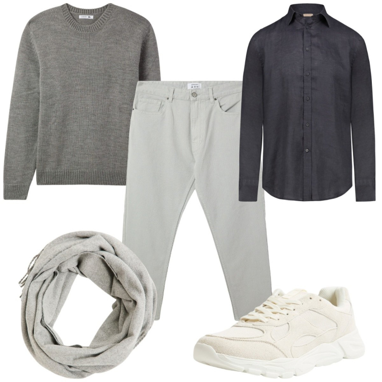Outfit uomo - Total look #2112446. Stile Casual per Tutti i giorni. Abbinamento con sneakers, sciarpe, maglieria, pantaloni, camicie.